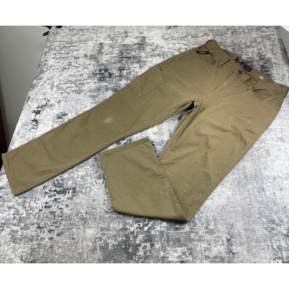 Ariat Rebar M4 DuraStretch Men 38x36 Beige Pants Relaxed Straight Canvas Stretch